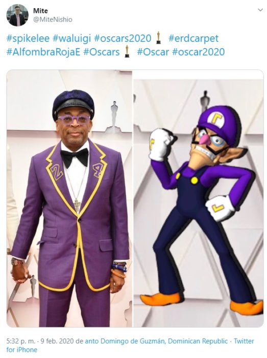 Captura de Twitter del vestuario de Spikelee en la alfombra roja de los Oscars 2020