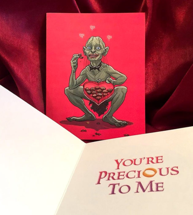 El ilustrador PJ McQuade crea tarjetas de San Valentín de famosos y películas para gente geek; Gollum, Lord of the Rings, El señor de los anillos