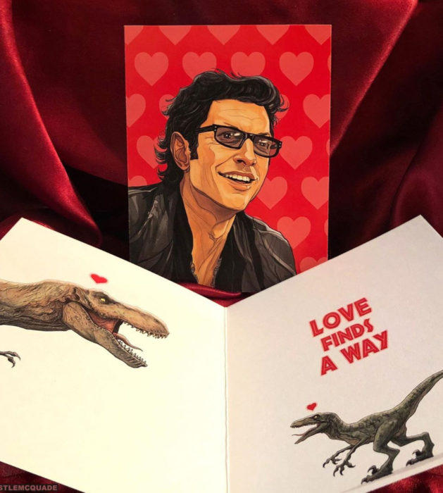 El ilustrador PJ McQuade crea tarjetas de San Valentín de famosos y películas para gente geek; Ian Malcolm, Jurassic Park