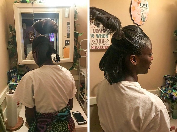 Mujer africana con media coleta y gel