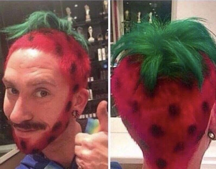 Hombre con corte de cabello en forma de fresa