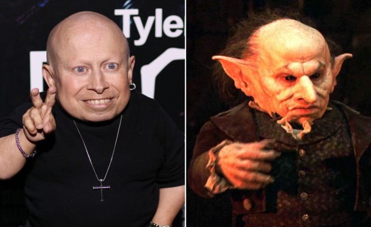 Verne Troyer interpretando a uno de los elfos de Harry Potter