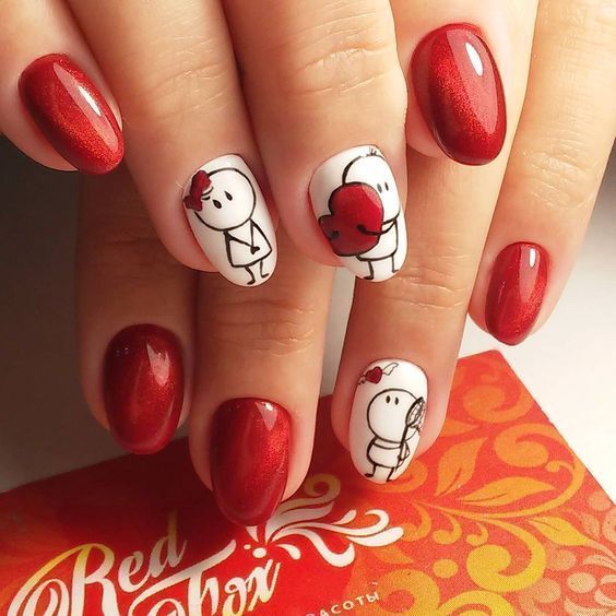 Diseños de uñas en colores rosa y rojo para San Valentín