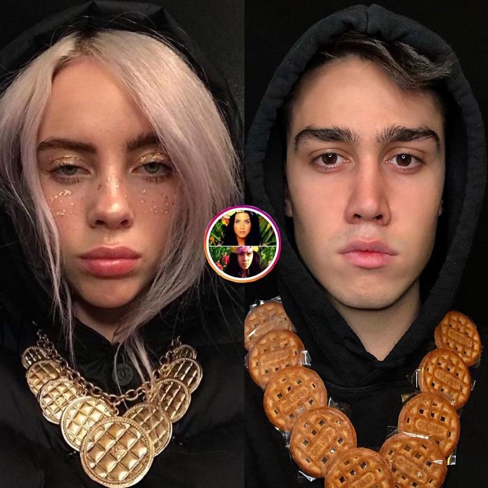  Emanuele Ferrari recreando el outfit de sudadera negra con medallón dorado de Billie Eilish