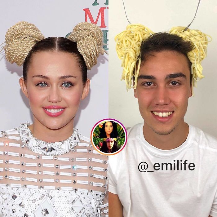  Emanuele Ferrari recreando el peinado de listones amarillos de Miley Cyrus 