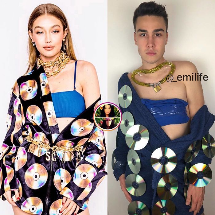  Emanuele Ferrari recreando el outfit de Moschino de Gigi Hadid