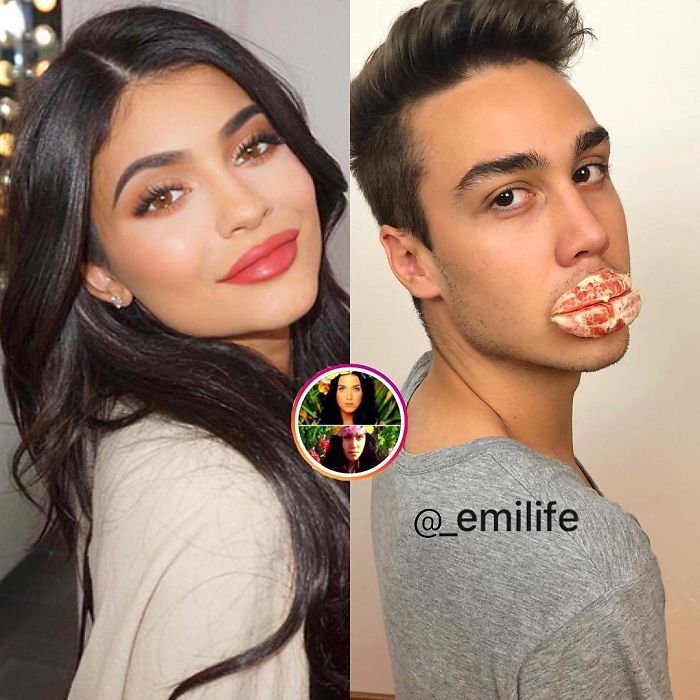  Emanuele Ferrari recreando una foto de Kylie Jenner mostrando sus labios anchos