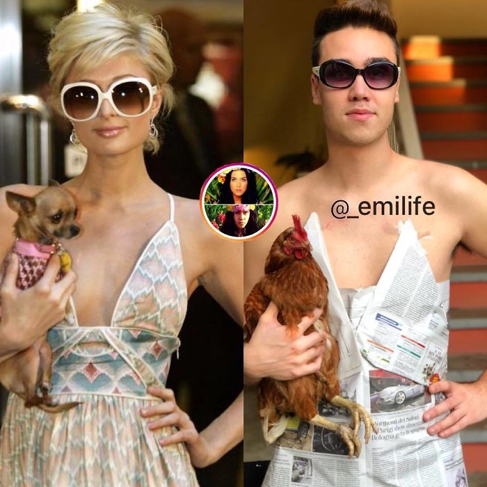  Emanuele Ferrari recreando outfit de vestido de papel de Paris Hilton