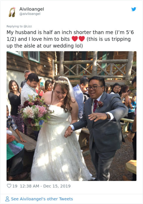 Comentario en Twitter sobre mujer que se casó con un chico más bajo que ella