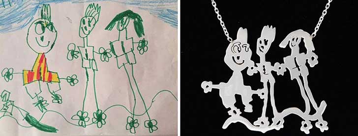 Dibujo de una familia con garabatos hecho joyería 