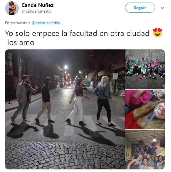 Chica sale con grupo de amigos que hizo al mudarse de ciudad, foto tipo los Beattles
