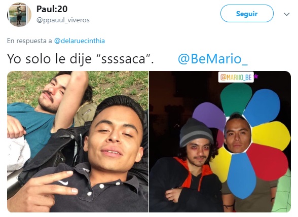 Publicación de twitter sobre amigos descansando y vistiendo un disfraz