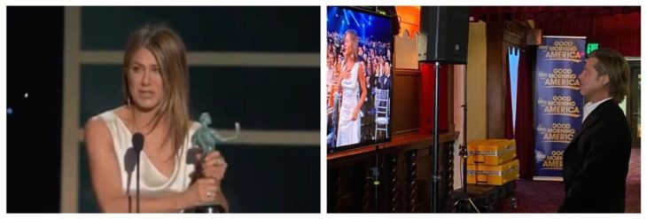 Brad Pitt viendo a Jennifer Aniston ganar premio SAG