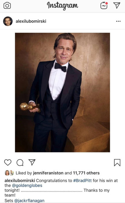 Jennifer Aniston da like a fotografía de Brad Pitt