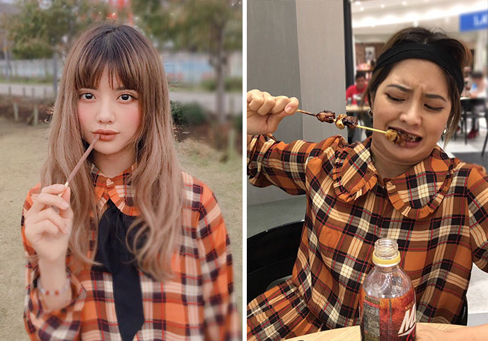 Vienna comiendo brochetas de carne y verduras realidad detrás fotos instagram