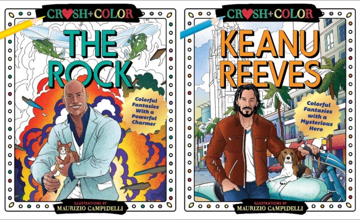 Portadas de los libros para colorear creados por Maurizio Campidelli, The Rock y Keanu Reeves