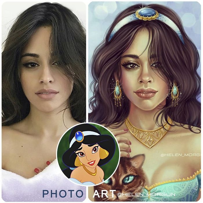 Camila Cabello como Jazmín ilustrada por Helen Morgun