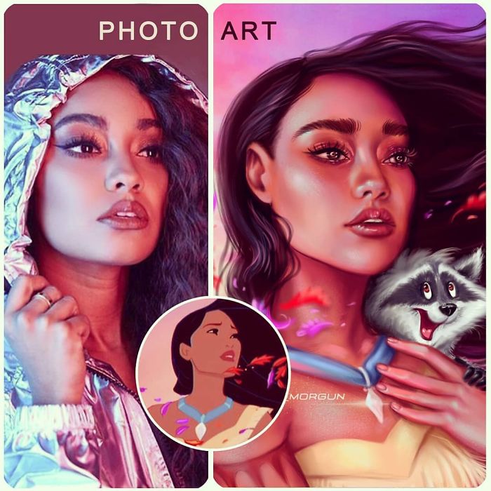 Leigh-Anne Pinnock como Pocahontas ilustrada por Helen Morgun