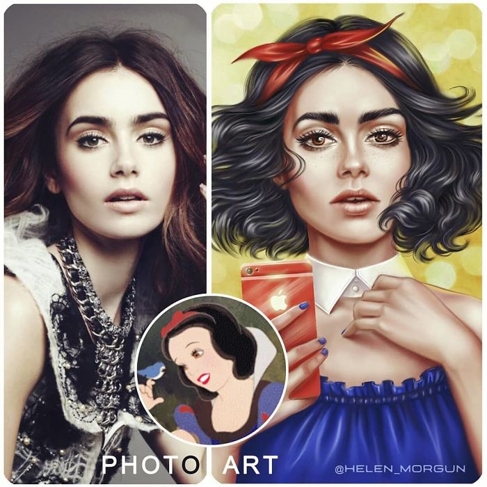 Lily Collins como Blancanieves ilustrada por Helen Morgun