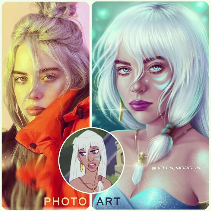 Billie Eilish como Kida Nedakh ilustrada por Helen Morgun