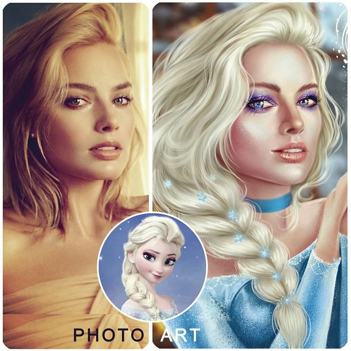 Margot Robbie como Elsa ilustrada por Helen Morgun