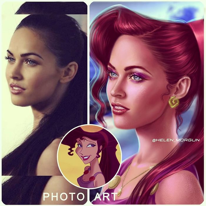 Megan Fox como Megara ilustrada por Helen Morgun