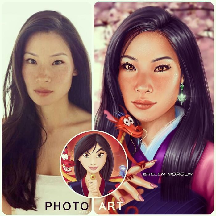 Lucy Liu como Mulan ilustrada por Helen Morgun