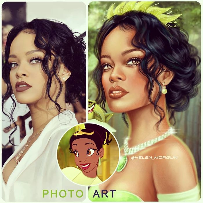 Rihanna como Tiana ilustrada por Helen Morgun