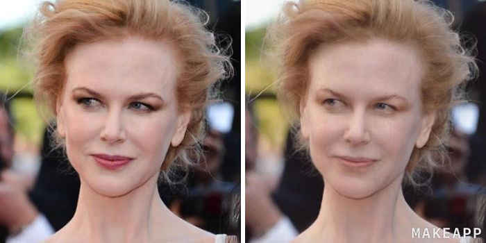 Nicole Kidman antes y después de usar MakeApp y eliminar el maquillaje