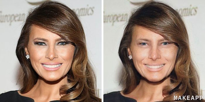 Melania Trump antes y después de usar MakeApp y eliminar el maquillaje