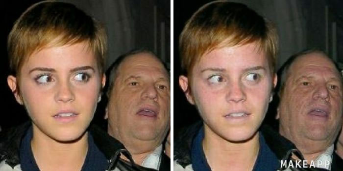 Emma Watson antes y después de usar MakeApp y eliminar el maquillaje