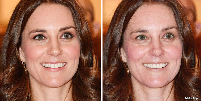 Kate Middleton antes y después de usar MakeApp y eliminar el maquillaje