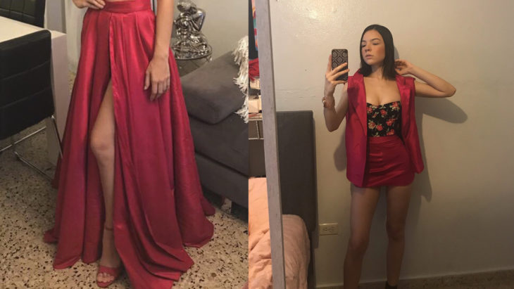 Falda de un vestido de fiesta modificado en una falda y un saco