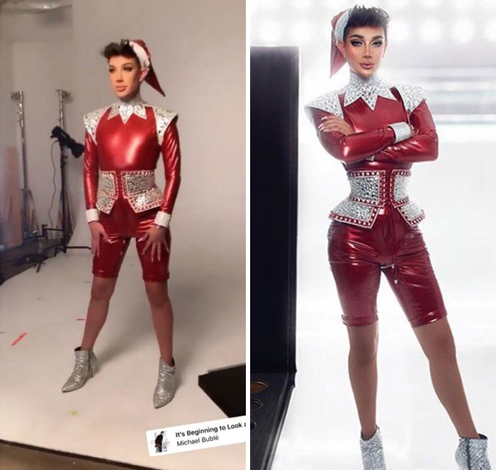Chico vestido de Santa Claus con filtros de Instagram que modifican su piel