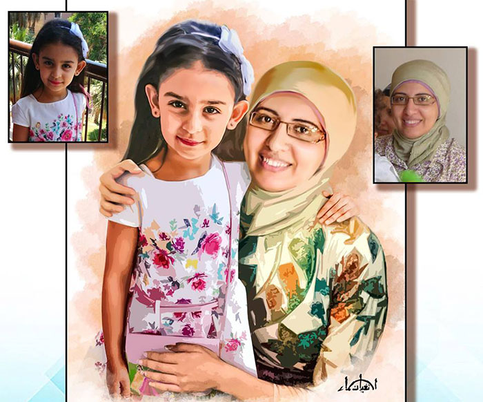 Fotos y dibujo de una niña y su mamá