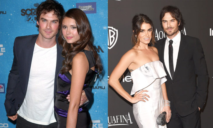 Nikki Reed e Ian Somerhalder abrazados. Nina Dobrev e Ian Somerhalder abrazados