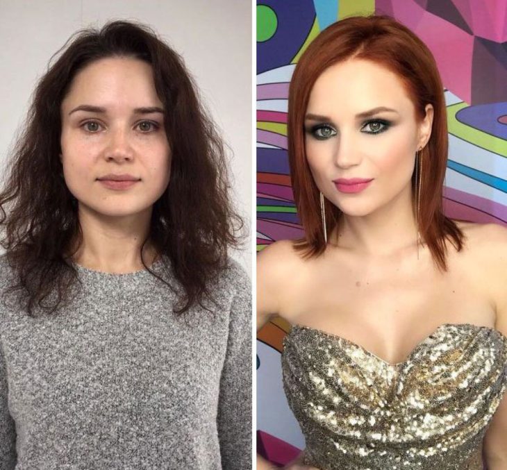 Chica antes y después de un cambio de look