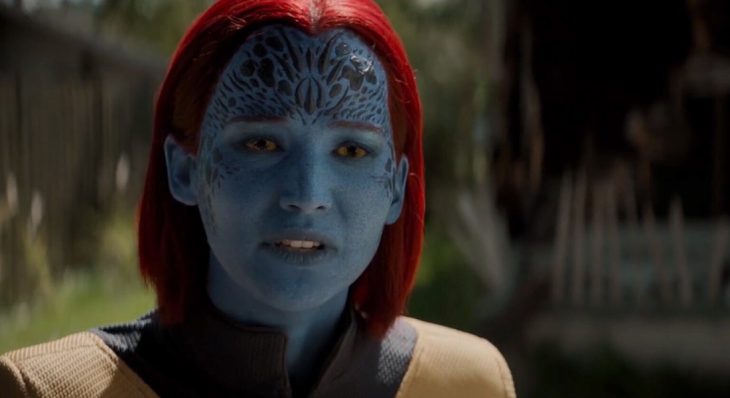 Jennifer Lawrence caracterizada como Mystique en la película X-Men