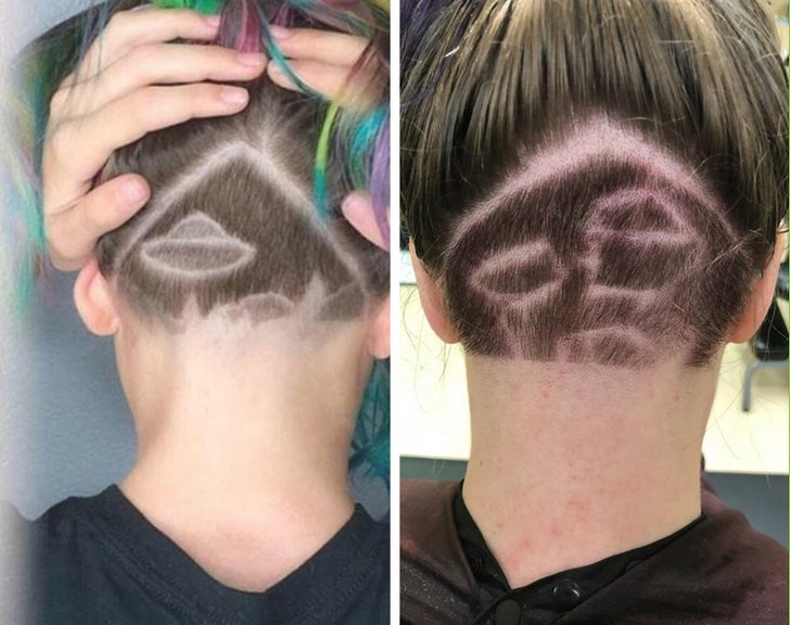 Chica con el cabello rapado en la parte de la nuca y con una nave espacial 