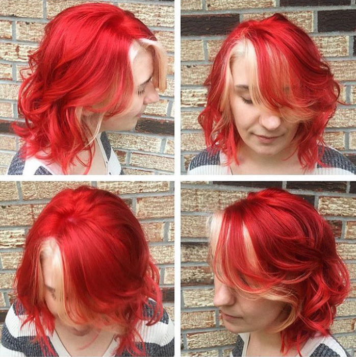 Chica con el cabello rojo con tonos platinados