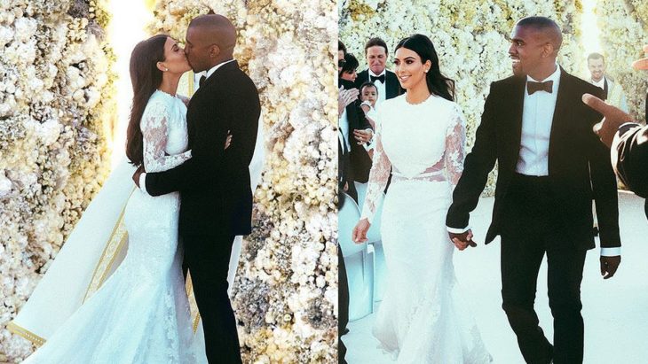Kim Kardashian y Kanye West el día de su boda caminando por el altar