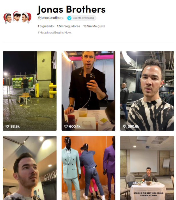Página de TikTok de Los Jonas Brothers