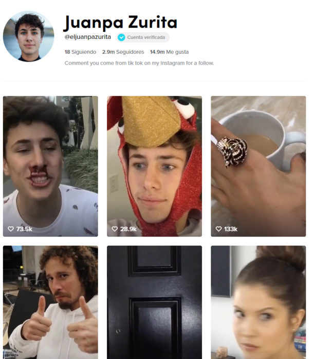 Página de TikTok de Juanpa Zurita