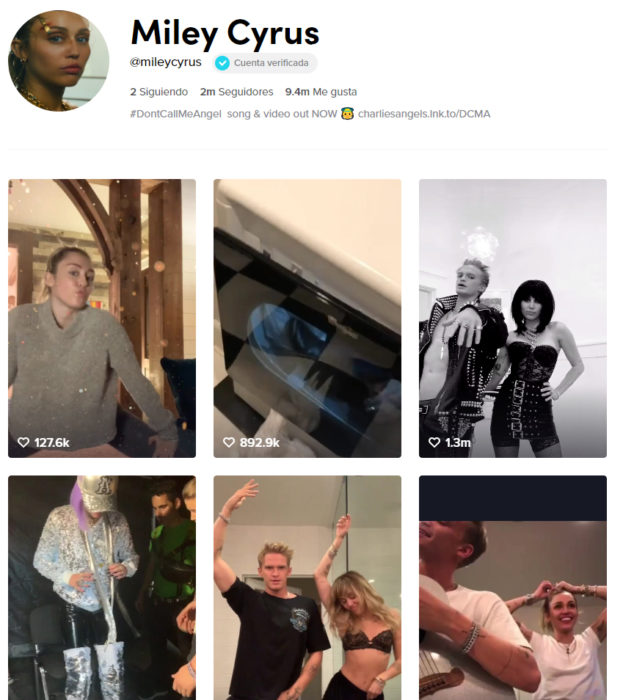 Página de TikTok de Miley Cyrus