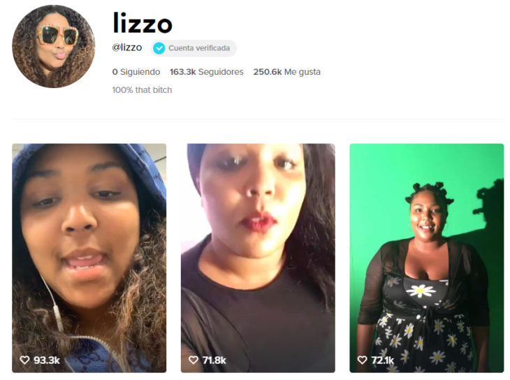 Página de TikTok de Lizzo