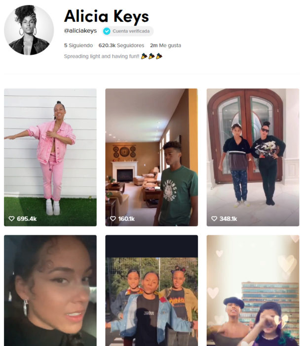 Página de TikTok de Alicia Keys