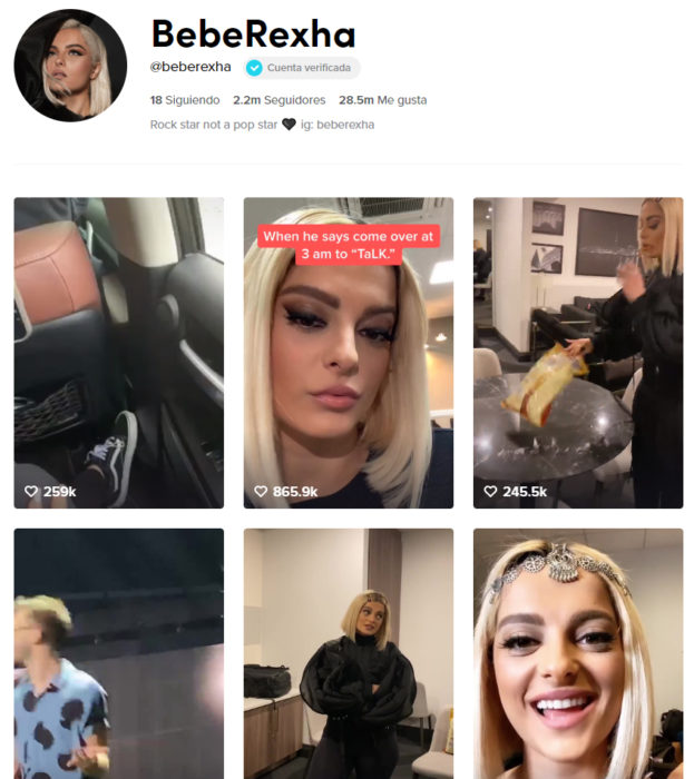 Página de TikTok de Bebe Rexha