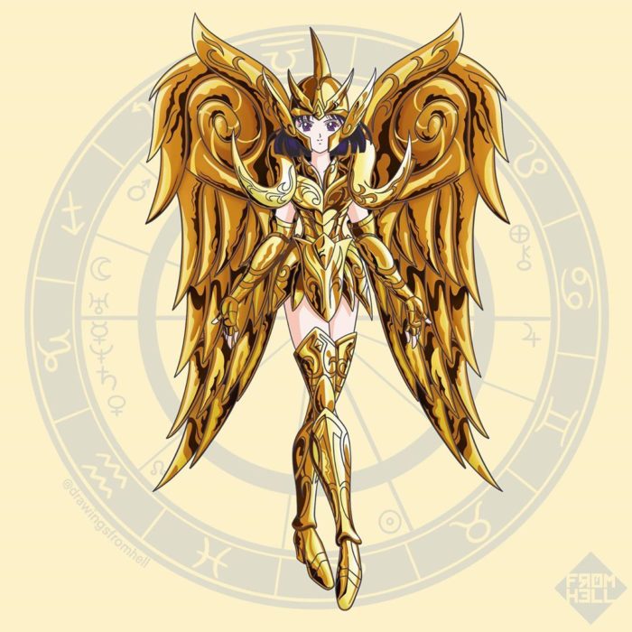 Sailor scouts usando la armadura dorada de Los caballeros de Oro de Saint Seiya