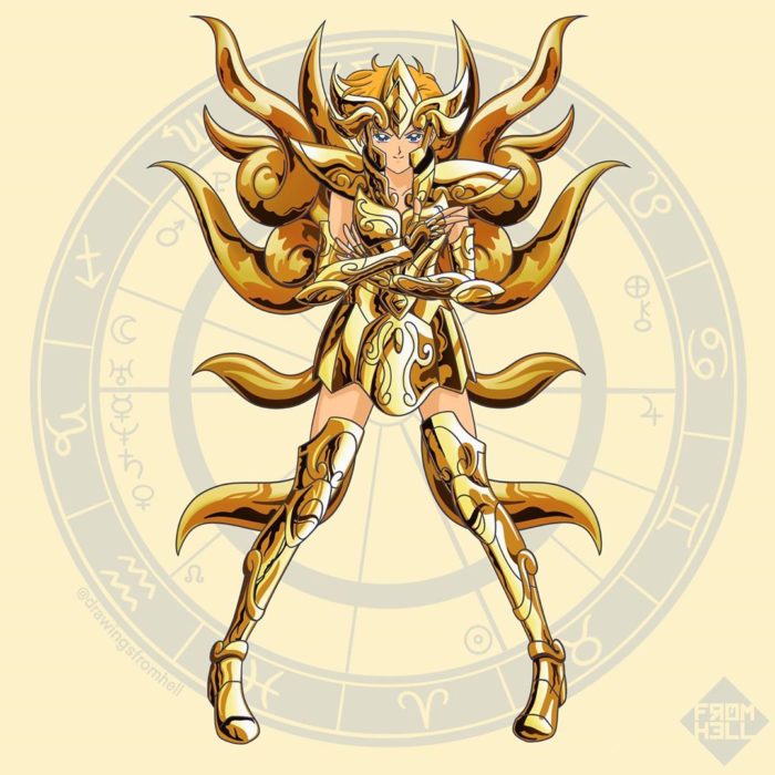Sailor scouts usando la armadura dorada de Los caballeros de Oro de Saint Seiya