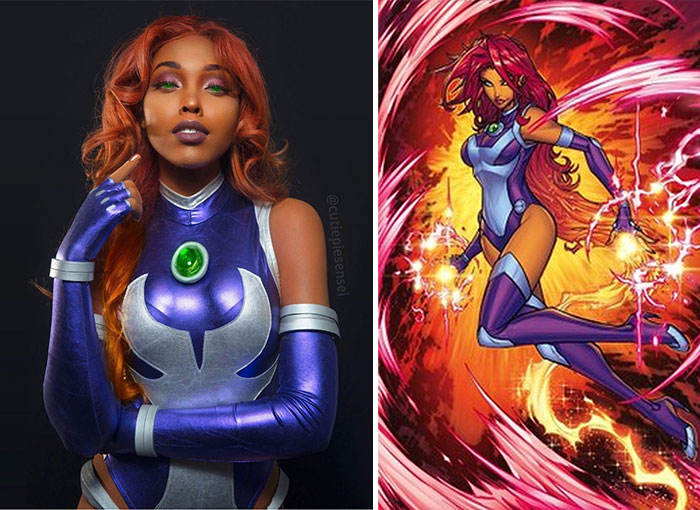 Cosplayer Jasmine James, disfrazada como Starfire de los jóvenes titanes 
